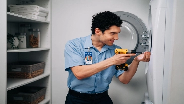 mr. appliance professional working on washing machine